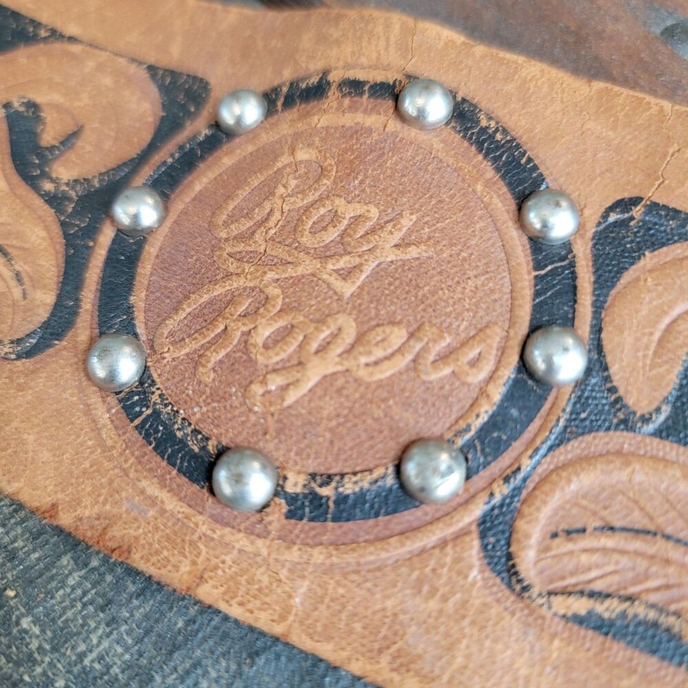 VTG Roy Rogers Toy Cap Gun Double Holster Belt Western Fringe Studded Leather